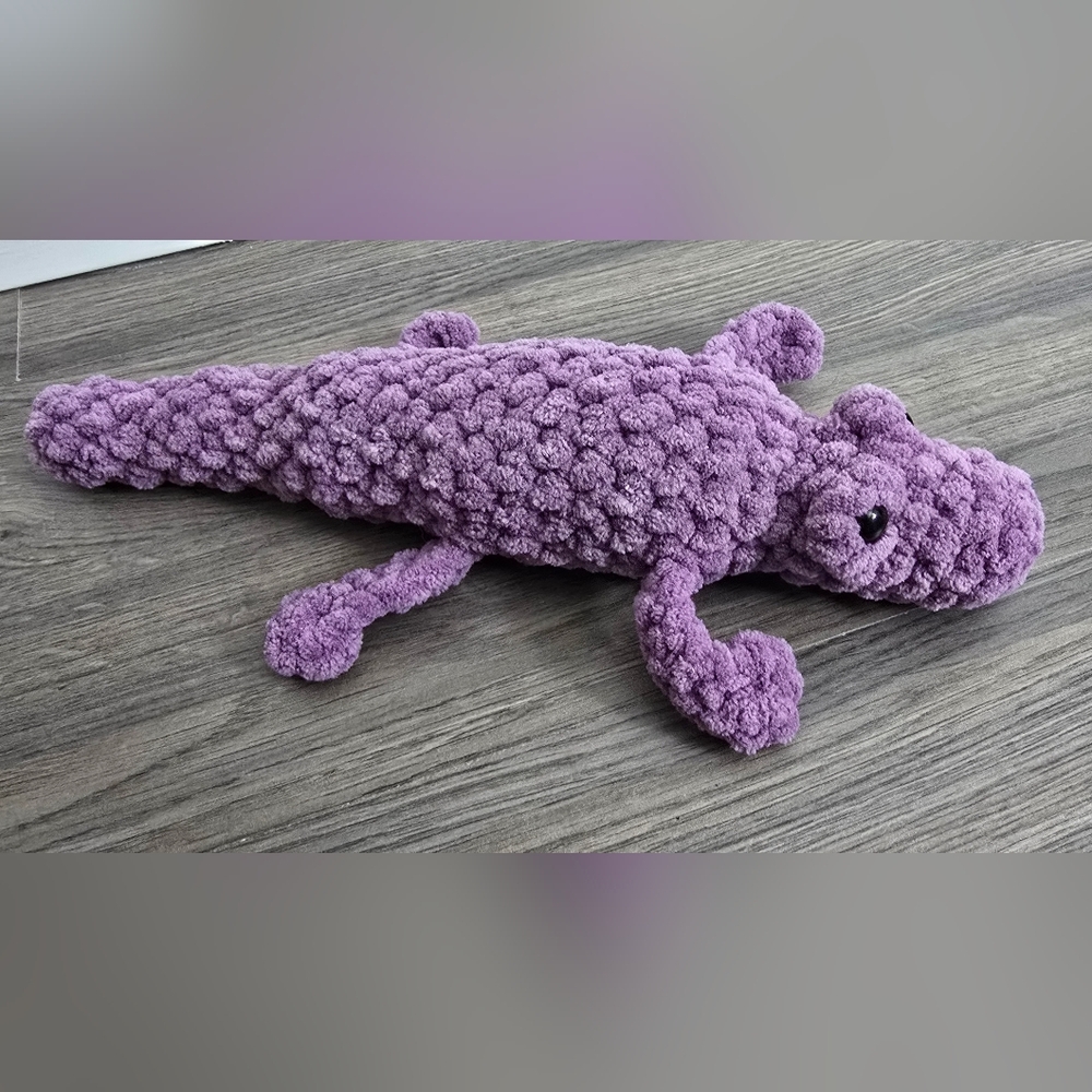 ​Handmade Crocheted Purple Crocodile Plush – 12” Soft Amigurumi